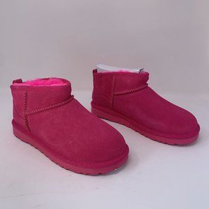 UGG Classic Ultra Mini 1129311 Ankle Boots Women 7 Framboise Suede Pull On S0512